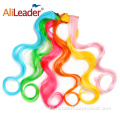 Extensión de cabello con clip de color arco iris rizado sintético